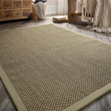 Sisal Border Plain Hand-Woven Textured Natural Fibre Flatweave Sage Green/Sage Border Rug-Origins-Rug Love - The Most Loved Rug Store